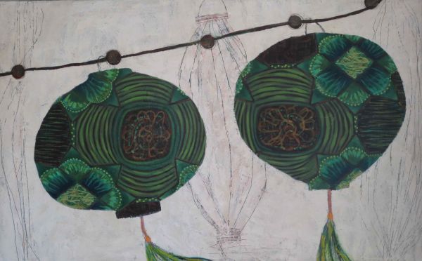 green chinese lanterns by Sarah Van Beckum | ArtworkNetwork.com